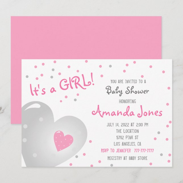 Invitation Baby shower mignon Girl Anderson* : 💗 (Devant / Derrière)
