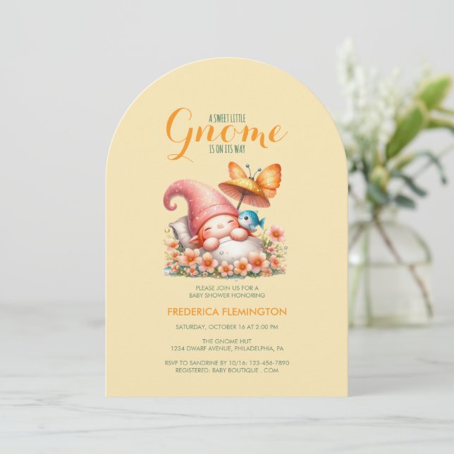 Invitation Baby Shower Mignon Gnome Aquarelle (Debout devant)