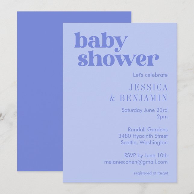 Invitation Baby shower mignon moderne Periwinkle violet (Devant / Derrière)