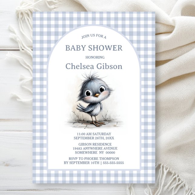 Invitation Baby Shower Mignon Oiseau Gris (Créateur téléchargé)