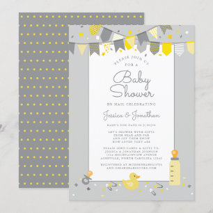 Invitation Baby shower mignon Par Mail Gris Jaune Moderne