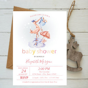 Invitation Baby shower mignon pointillé de la cigogne