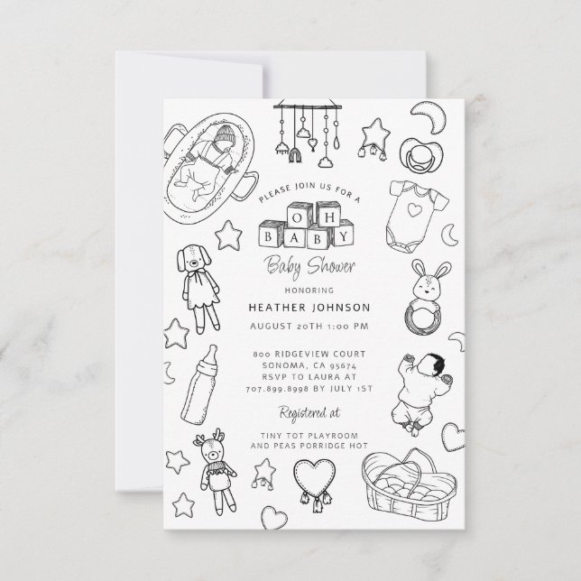 Invitation Baby shower mignon tiré à la main (Devant)
