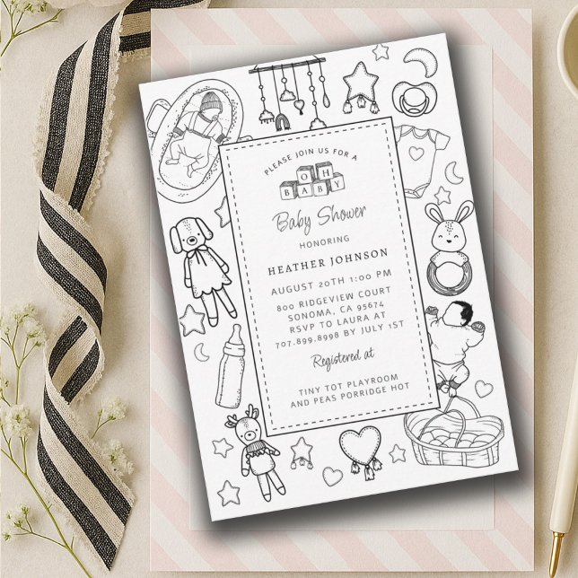 Invitation Baby shower mignon tiré à la main (Créateur téléchargé)