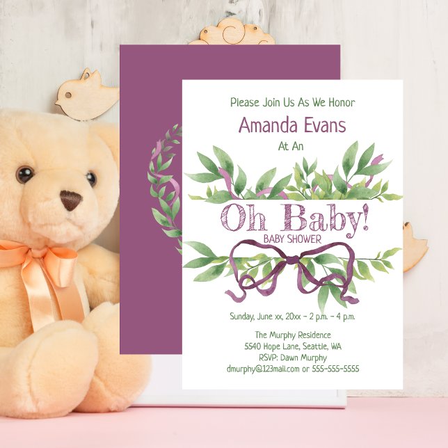 Invitation Baby shower mignon violet (Cute Baby Shower Purple Invitation)