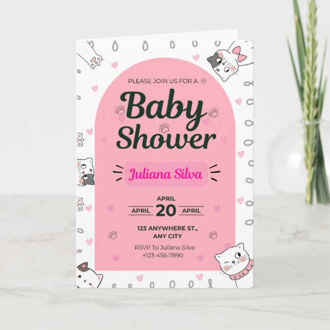 Invitation Baby shower mignonne avec les chats Kaw (Devant)