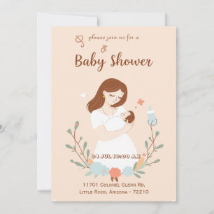 Invitation Baby shower mignonne avec mère et bébé