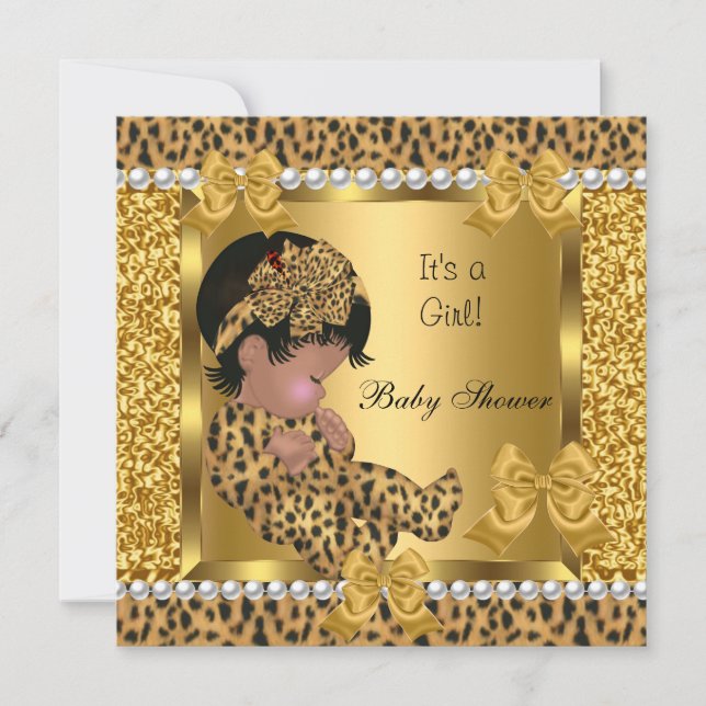 Invitation Baby shower mignonne bébé fille Gold Leopard 2 (Devant)