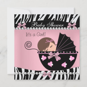 Invitation Baby Shower Mignonne Bébé Fille Impression Zèbre R
