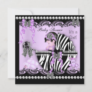 Invitation Baby Shower Mignonne Bébé Fille Lilac Zèbre Dentel