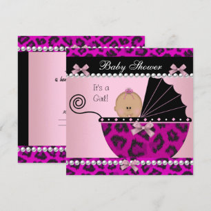 Invitation Baby Shower Mignonne Bébé Fille Rose Chaud Léopard