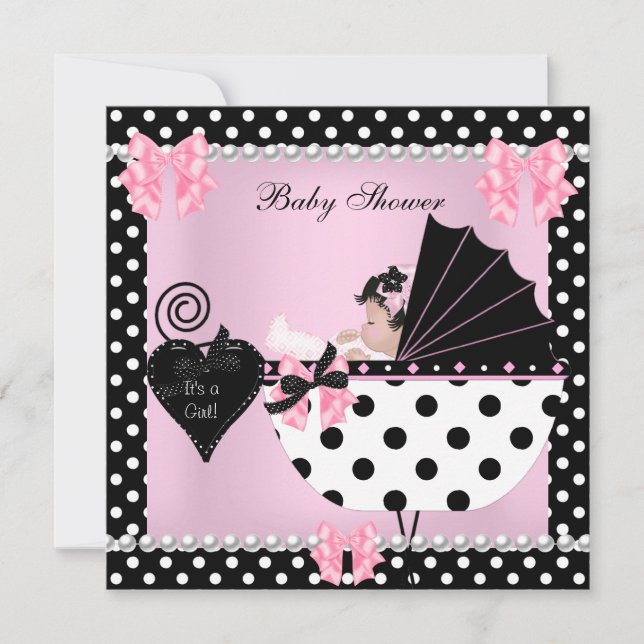 Invitation Baby Shower Mignonne Bébé Fille Rose Points polka (Devant)