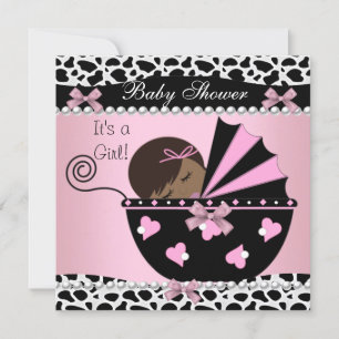 Invitation Baby shower mignonne bébé fille rose vache Imprime
