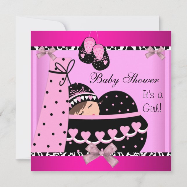 Invitation Baby shower mignonne bébé fille rose vache Imprime (Devant)