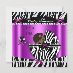 Invitation Baby shower mignonne bébé fille rose Zebra