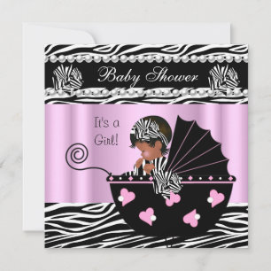 Invitation Baby shower mignonne bébé fille rose Zebra Bow