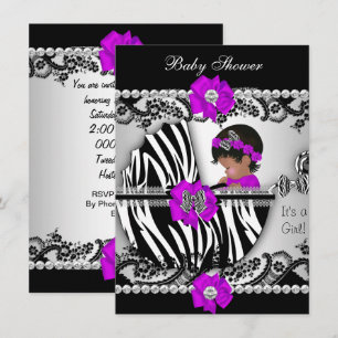 Invitation Baby Shower Mignonne Bébé Fille Zèbre Violet Rose 