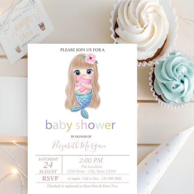 Invitation Baby shower mignonne Beby Mermaid (Créateur téléchargé)