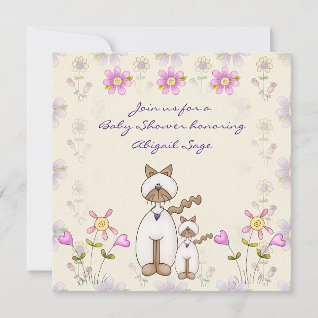 Invitation Baby shower mignonne chats et chattes filles (Devant)