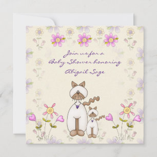 Invitation Baby shower mignonne chats et chattes filles