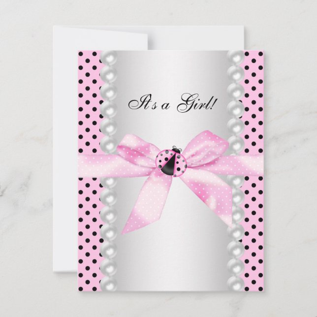 Invitation Baby Shower Mignonne Coccinelle Rose (Devant)