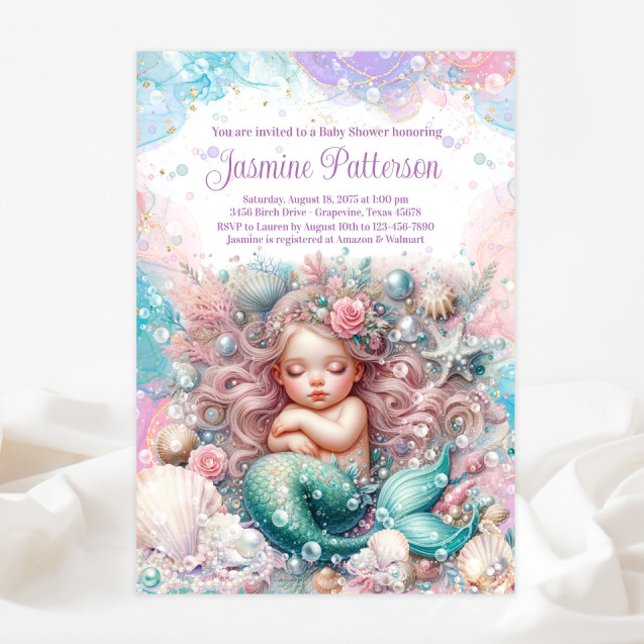 Invitation Baby Shower Mignonne et Élégante avec une Sirène E (Créateur téléchargé)
