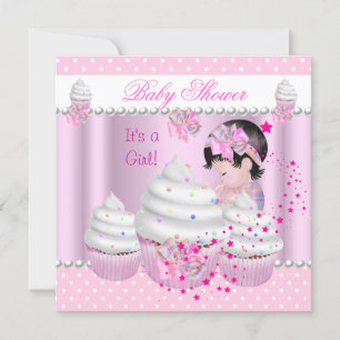 Invitation Baby Shower Mignonne Fille Gâteau Rose Paillette
