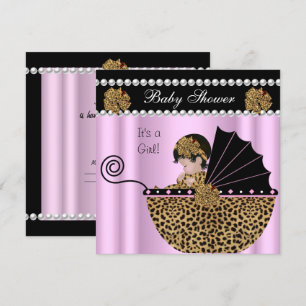Invitation Baby Shower Mignonne Fille Rose Arc Léopard