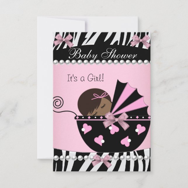 Invitation Baby shower mignonne fille rose Zebra (Devant)