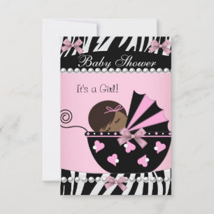 Invitation Baby shower mignonne fille rose Zebra