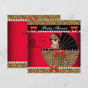 Invitation Baby Shower Mignonne Fille Rouge Arc Léopard