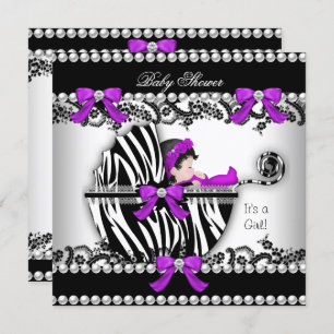 Invitation Baby shower mignonne fille Zebra Pram Pearl 3