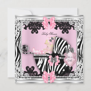 Invitation Baby Shower Mignonne Fille Zèbre Poussette Blonde 