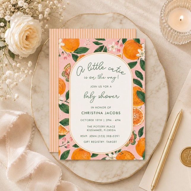 Invitation Baby Shower Mignonne Mandarine  (Little Cutie Tangerine Baby Shower Invitation)