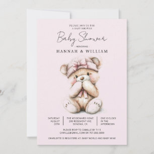 Invitation Baby shower mignonne Teddy Bear rose bébé fille