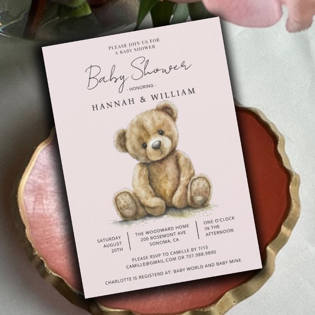 Invitation Baby shower mignonne Teddy Bear rose bébé fille (Créateur téléchargé)