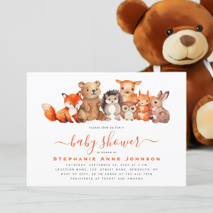Invitation Baby Shower Mignons Animaux de la Forêt Aquarelle 