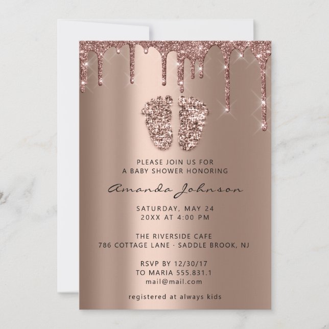 Invitation Baby shower Mignons Pieds Rose Gold Drives Garçon  (Devant)