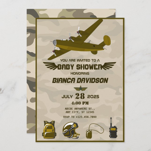 Invitation Baby shower militaire (Devant / Derrière)