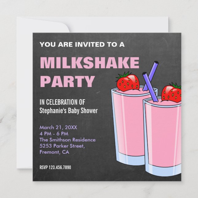 Invitation Baby Shower Milkshake aux Fraises (Devant)