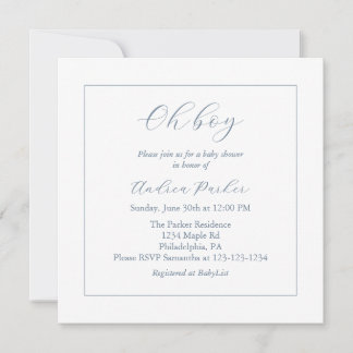 Invitation Baby shower mini Dusty Blue Oh Boy