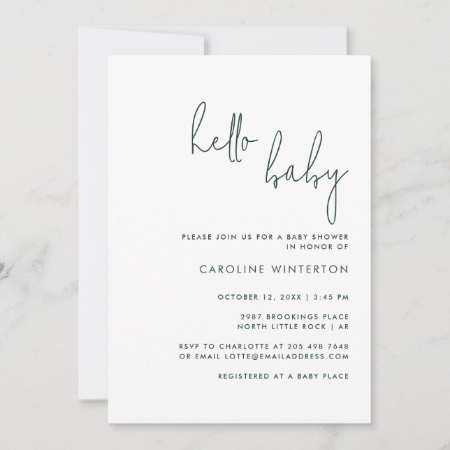 Invitation Baby shower minimal à script moderne (Devant)