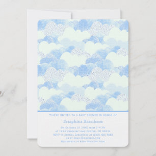 Invitation Baby shower minimal Abstrait de nuages bleus
