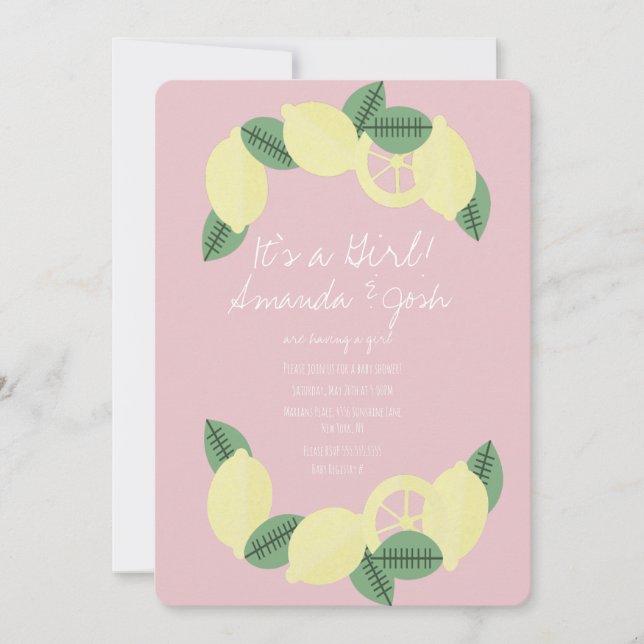 Invitation Baby shower minimal citron Citrus Wreath Girls (Devant)