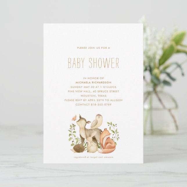 Invitation Baby shower MINIMAL MODERNE MODERNE DES ANIMAUX DE (Debout devant)