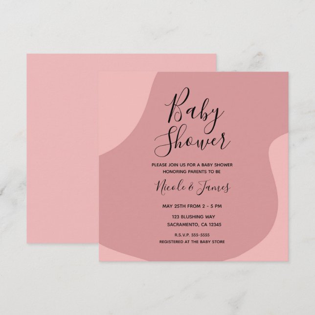 Invitation Baby shower minimal moderne rose vif (Devant / Derrière)