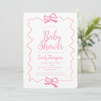Invitation Baby shower minimal pour fille Doodle Rose Coquett