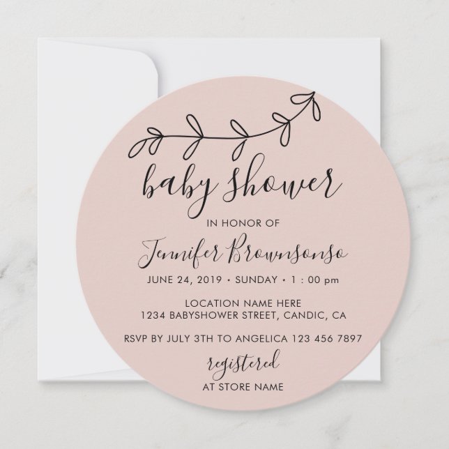 Invitation Baby shower minimal rose pâle Boho rose pâle (Devant)