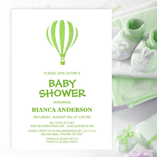 Invitation Baby shower minimaliste à air chaud vert (Créateur téléchargé)