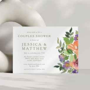 Invitation Baby-Shower Minimaliste Aquarelle Fleurs Orange Po